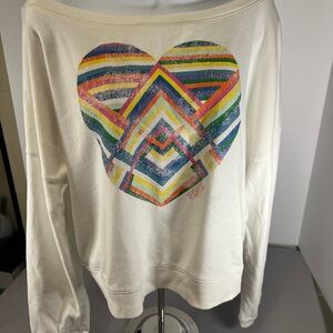 Vtg Victoria Secret Off Shoulder White Crop Top Rainbow Heart Love Sleeve Medium